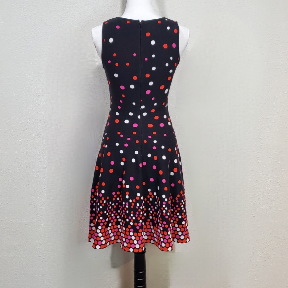 Issa London Black with Pink Orange Poka Dots Sleeveless Sweater Dress Size Small - Picture 2 of 7